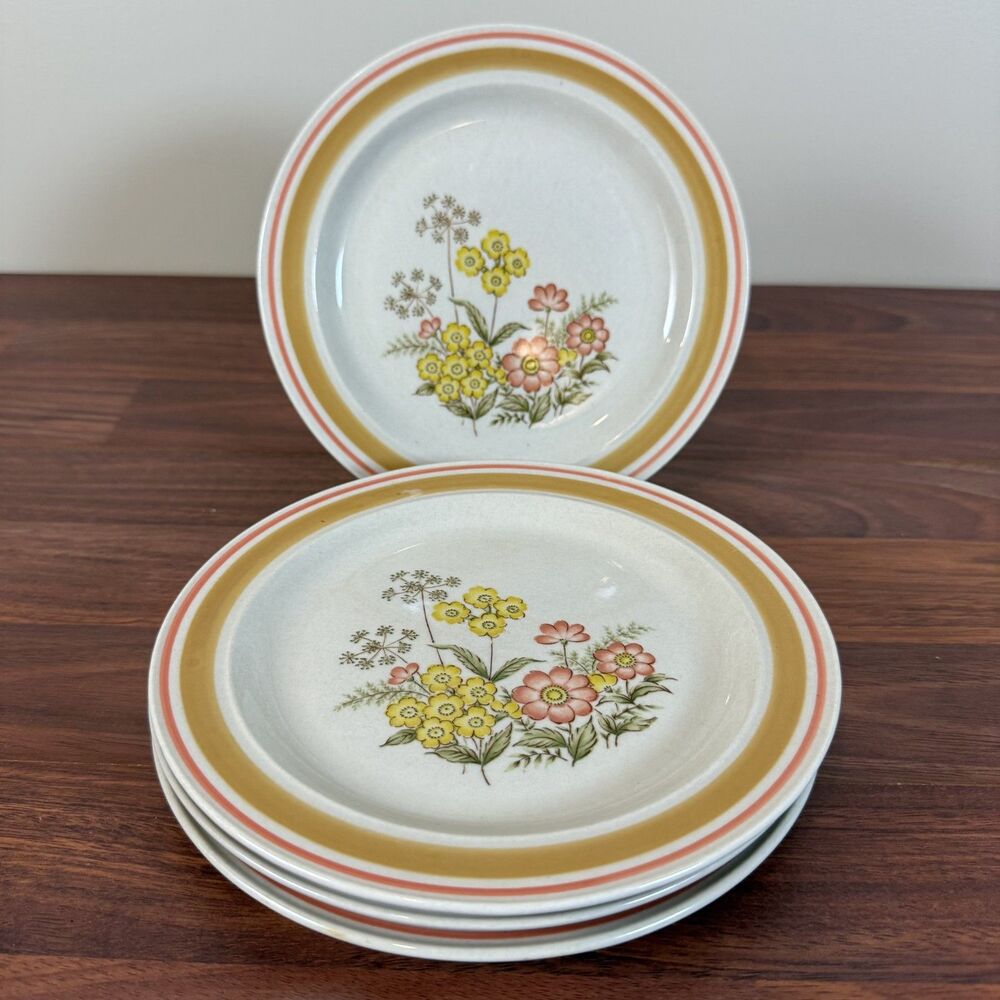 4 Vintage Newcor Stoneware Daydream 7.5" Bread Salad Dessert Plates Japan #422
